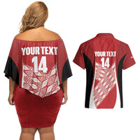 Tonga Rugby Custom Couples Matching Off Shoulder Short Dress and Hawaiian Shirt Go ʻIkale Tahi Go Tongan Tapa Cloth LT14 - Polynesian Pride