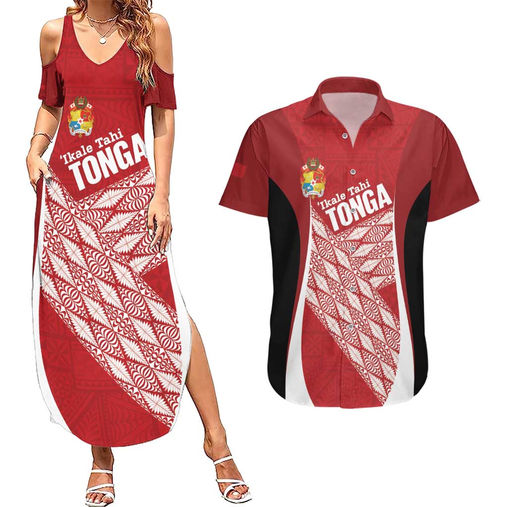 Tonga Rugby Custom Couples Matching Summer Maxi Dress and Hawaiian Shirt Go ʻIkale Tahi Go Tongan Tapa Cloth