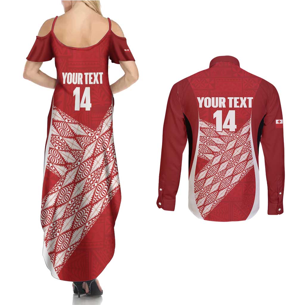 Tonga Rugby Custom Couples Matching Summer Maxi Dress and Long Sleeve Button Shirt Go ʻIkale Tahi Go Tongan Tapa Cloth LT14 - Polynesian Pride