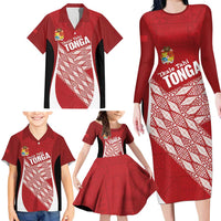 Tonga Rugby Custom Family Matching Long Sleeve Bodycon Dress and Hawaiian Shirt Go ʻIkale Tahi Go Tongan Tapa Cloth LT14 - Polynesian Pride