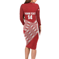 Tonga Rugby Custom Family Matching Long Sleeve Bodycon Dress and Hawaiian Shirt Go ʻIkale Tahi Go Tongan Tapa Cloth LT14 - Polynesian Pride