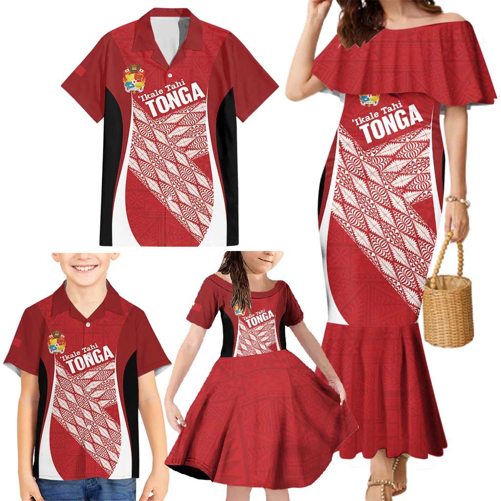 Tonga Rugby Custom Family Matching Mermaid Dress and Hawaiian Shirt Go ʻIkale Tahi Go Tongan Tapa Cloth LT14 - Polynesian Pride