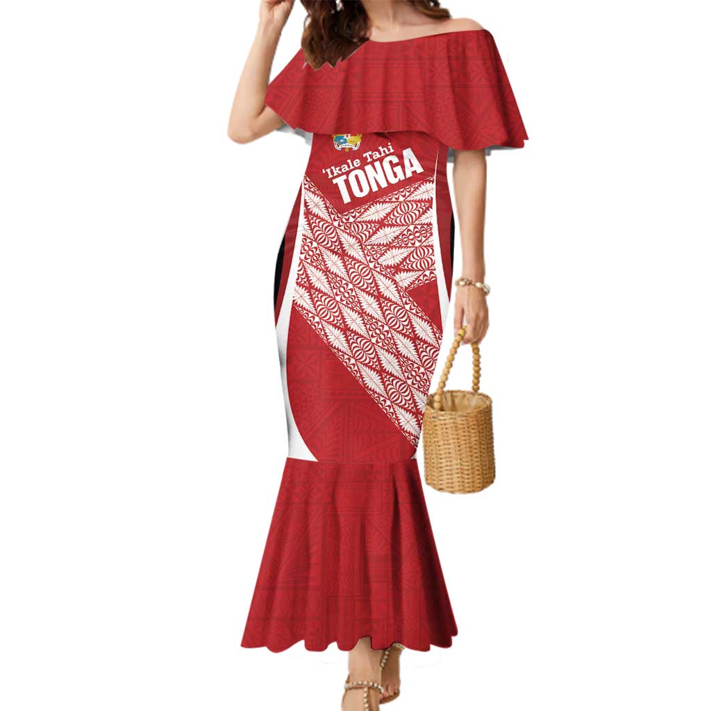 Tonga Rugby Custom Family Matching Mermaid Dress and Hawaiian Shirt Go ʻIkale Tahi Go Tongan Tapa Cloth LT14 Mom's Dress Red - Polynesian Pride