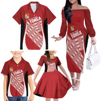 Tonga Rugby Custom Family Matching Off The Shoulder Long Sleeve Dress and Hawaiian Shirt Go ʻIkale Tahi Go Tongan Tapa Cloth LT14 - Polynesian Pride