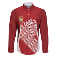 Tonga Rugby Custom Family Matching Off The Shoulder Long Sleeve Dress and Hawaiian Shirt Go ʻIkale Tahi Go Tongan Tapa Cloth LT14 Dad's Shirt - Long Sleeve Red - Polynesian Pride