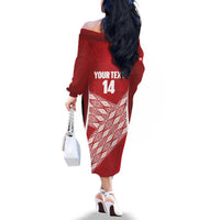 Tonga Rugby Custom Family Matching Off The Shoulder Long Sleeve Dress and Hawaiian Shirt Go ʻIkale Tahi Go Tongan Tapa Cloth LT14 - Polynesian Pride