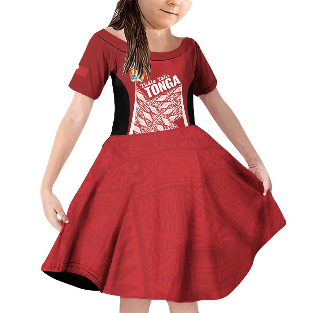 Tonga Rugby Custom Family Matching Off Shoulder Short Dress and Hawaiian Shirt Go ʻIkale Tahi Go Tongan Tapa Cloth LT14 Daughter's Dress Red - Polynesian Pride
