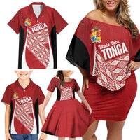 Tonga Rugby Custom Family Matching Off Shoulder Short Dress and Hawaiian Shirt Go ʻIkale Tahi Go Tongan Tapa Cloth LT14 - Polynesian Pride