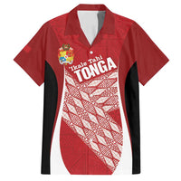 Tonga Rugby Custom Family Matching Off Shoulder Short Dress and Hawaiian Shirt Go ʻIkale Tahi Go Tongan Tapa Cloth LT14 Dad's Shirt - Short Sleeve Red - Polynesian Pride