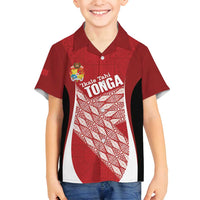 Tonga Rugby Custom Family Matching Off Shoulder Short Dress and Hawaiian Shirt Go ʻIkale Tahi Go Tongan Tapa Cloth LT14 Son's Shirt Red - Polynesian Pride