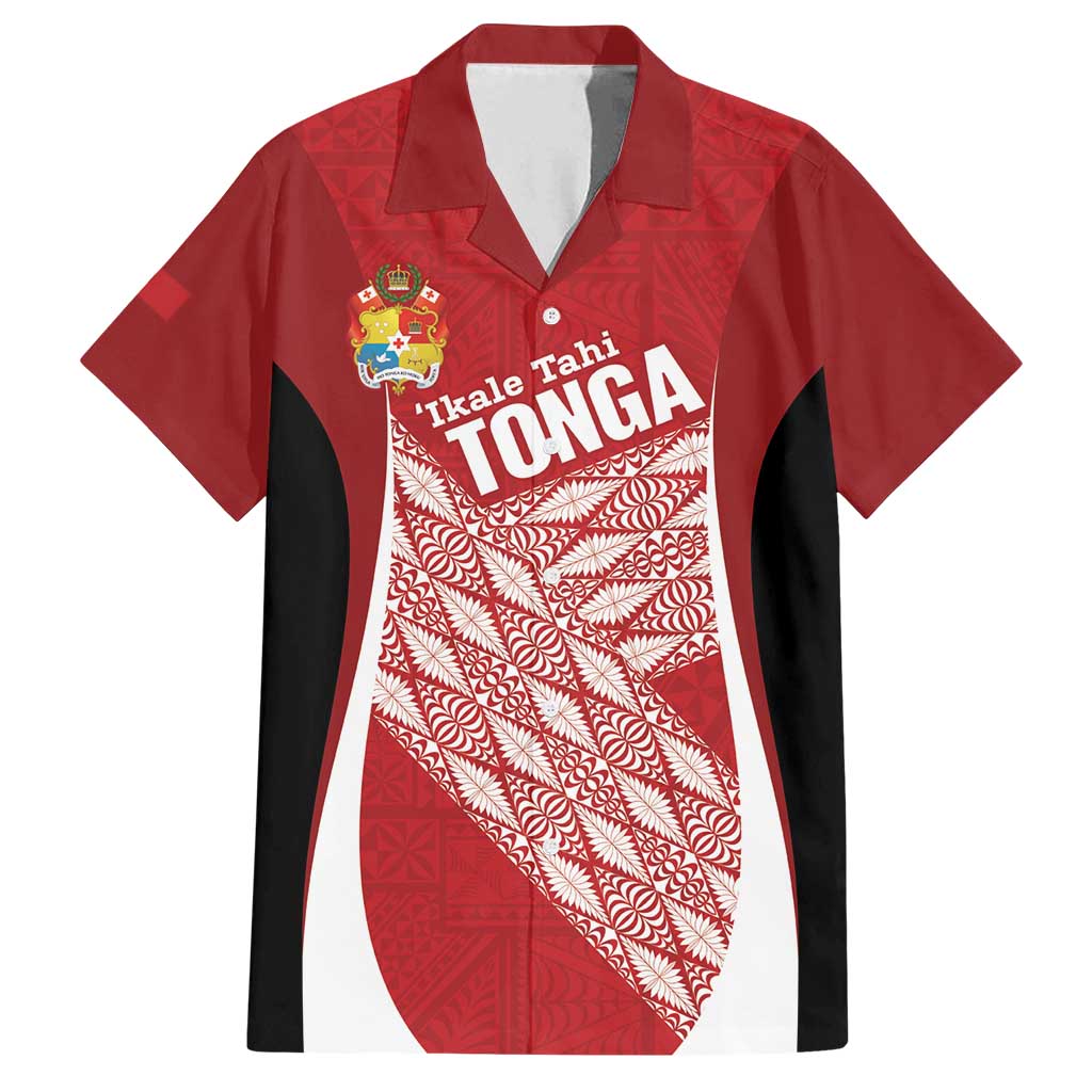 Tonga Rugby Custom Family Matching Puletasi and Hawaiian Shirt Go ʻIkale Tahi Go Tongan Tapa Cloth LT14 Dad's Shirt - Short Sleeve Red - Polynesian Pride