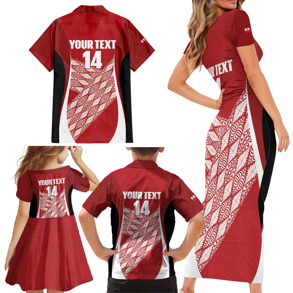 Tonga Rugby Custom Family Matching Short Sleeve Bodycon Dress and Hawaiian Shirt Go ʻIkale Tahi Go Tongan Tapa Cloth LT14 - Polynesian Pride