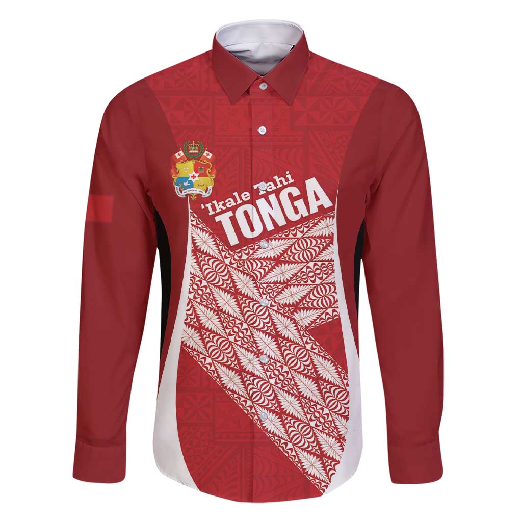 Tonga Rugby Custom Family Matching Short Sleeve Bodycon Dress and Hawaiian Shirt Go ʻIkale Tahi Go Tongan Tapa Cloth LT14 Dad's Shirt - Long Sleeve Red - Polynesian Pride