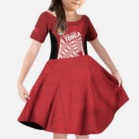 Tonga Rugby Custom Family Matching Tank Maxi Dress and Hawaiian Shirt Go ʻIkale Tahi Go Tongan Tapa Cloth LT14 Daughter's Dress Red - Polynesian Pride