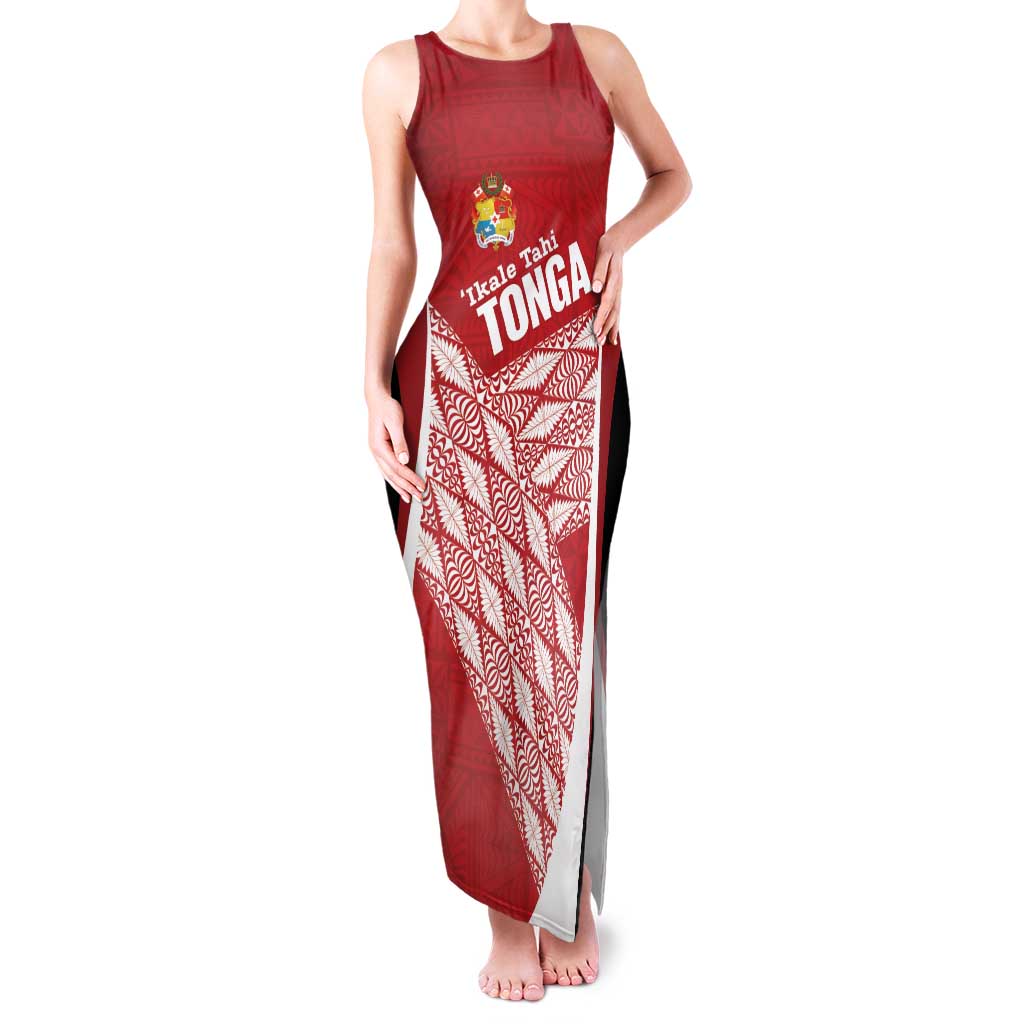 Tonga Rugby Custom Family Matching Tank Maxi Dress and Hawaiian Shirt Go ʻIkale Tahi Go Tongan Tapa Cloth LT14 Mom's Dress Red - Polynesian Pride