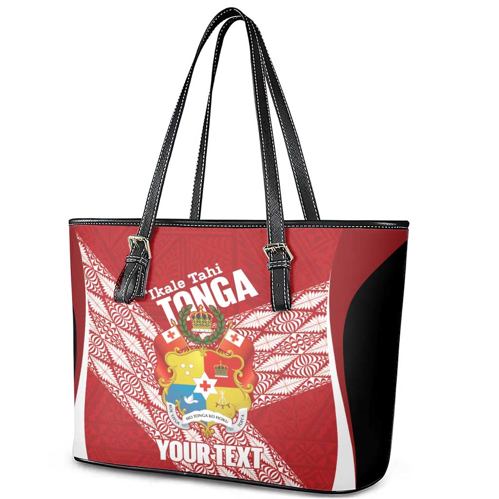 Tonga Rugby Custom Leather Tote Bag Go ʻIkale Tahi Go Tongan Tapa Cloth