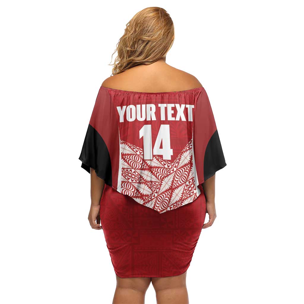 Tonga Rugby Custom Off Shoulder Short Dress Go ʻIkale Tahi Go Tongan Tapa Cloth