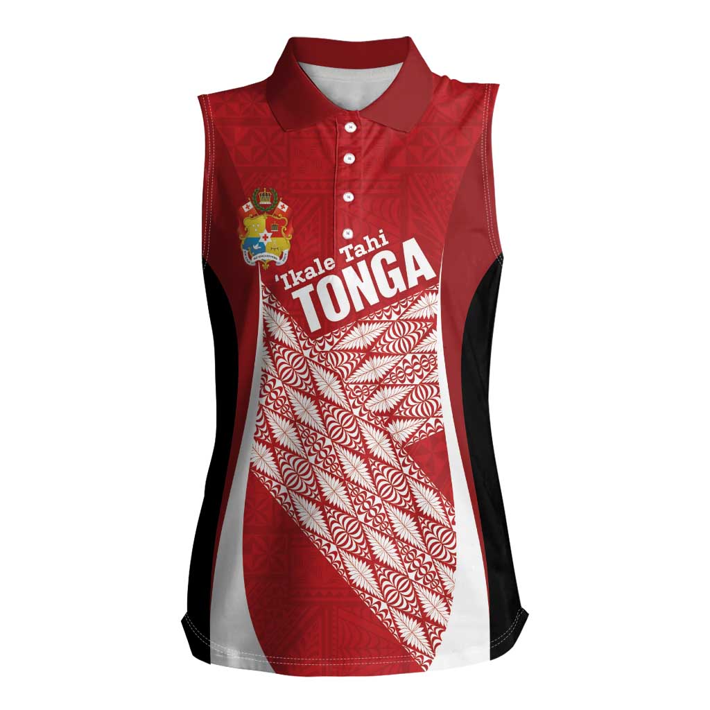 Tonga Rugby Custom Women Sleeveless Polo Shirt Go ʻIkale Tahi Go Tongan Tapa Cloth LT14 Female Red - Polynesian Pride