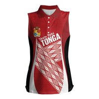 Tonga Rugby Custom Women Sleeveless Polo Shirt Go ʻIkale Tahi Go Tongan Tapa Cloth LT14 Female Red - Polynesian Pride