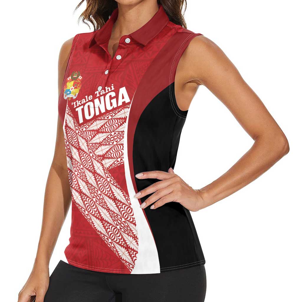 Tonga Rugby Custom Women Sleeveless Polo Shirt Go ʻIkale Tahi Go Tongan Tapa Cloth LT14 - Polynesian Pride