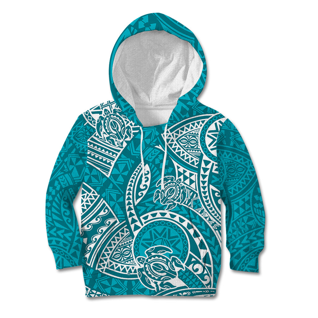 Polynesian Pride Hawaii Kid Hoodie Hawaiian Tribal Honu Turquoise Version LT14 Hoodie Turquoise - Polynesian Pride