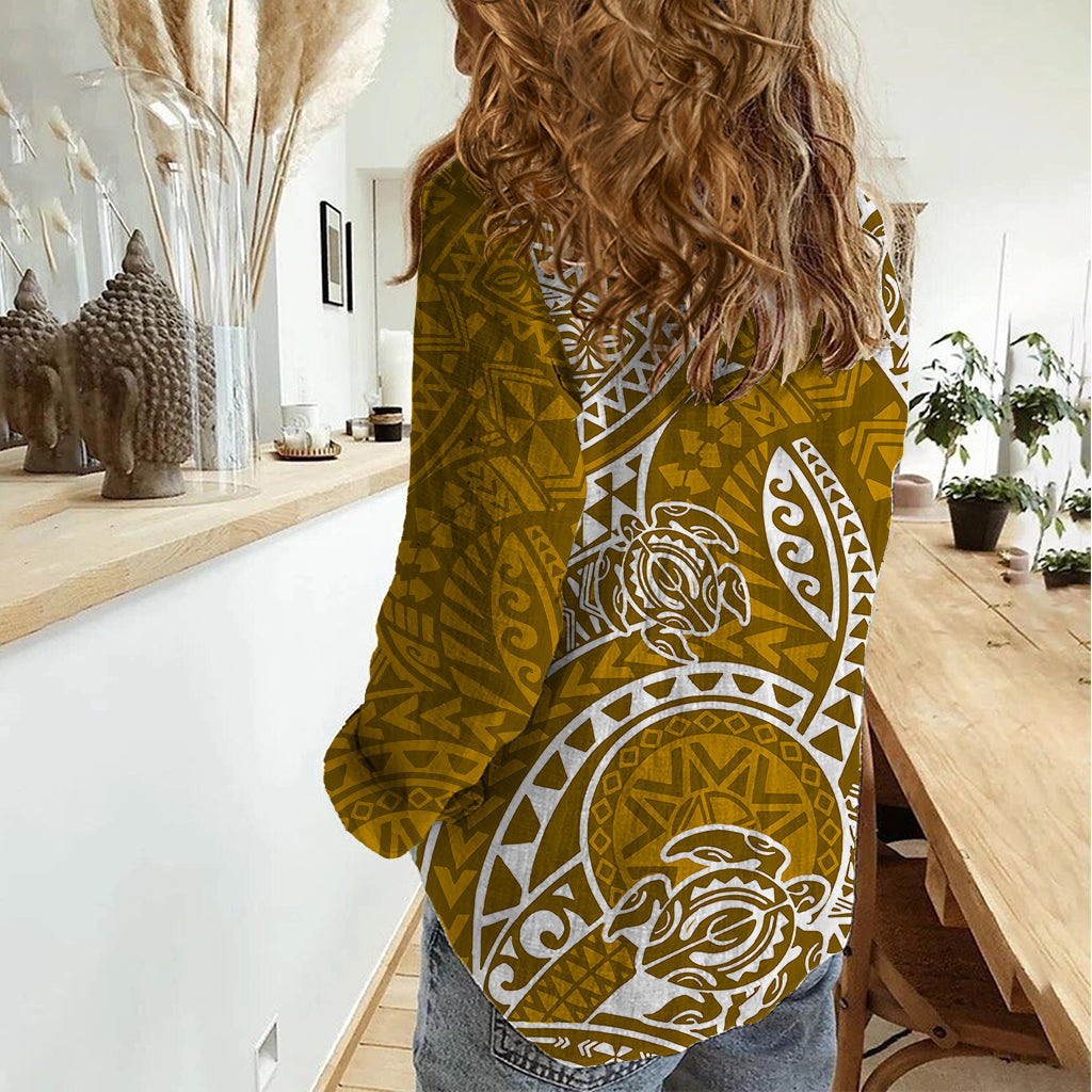Polynesian Pride Hawaii Women Casual Shirt Hawaiian Tribal Honu Gold Version LT14 - Polynesian Pride