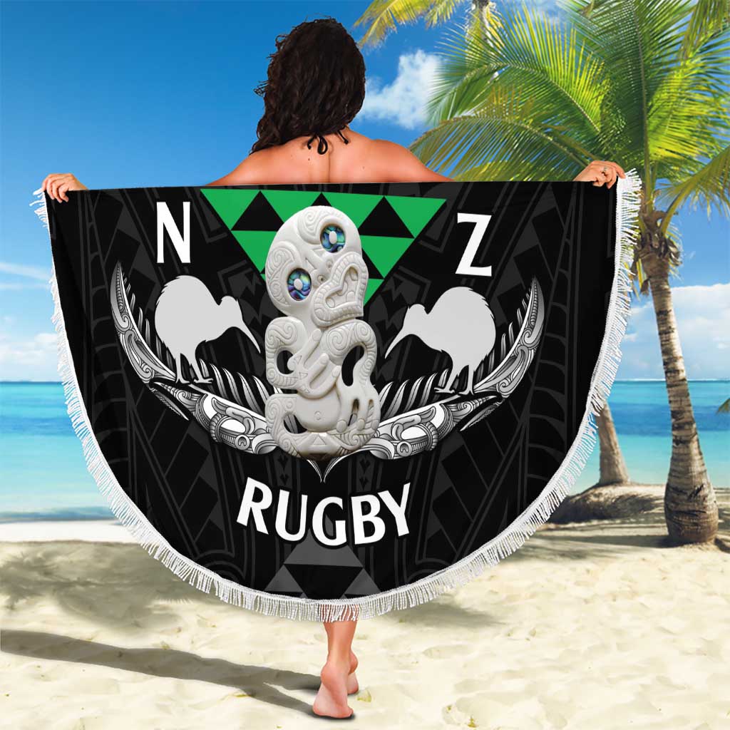 Personalised Aotearoa Rugby Beach Blanket New Zealand Maori Kete Matauranga Pattern LT14 - Polynesian Pride