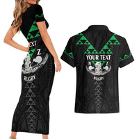Personalised Aotearoa Rugby Couples Matching Short Sleeve Bodycon Dress and Hawaiian Shirt New Zealand Maori Kete Matauranga Pattern LT14 - Polynesian Pride