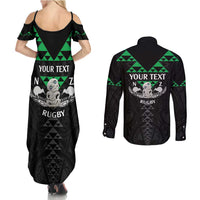 Personalised Aotearoa Rugby Couples Matching Summer Maxi Dress and Long Sleeve Button Shirt New Zealand Maori Kete Matauranga Pattern LT14 - Polynesian Pride