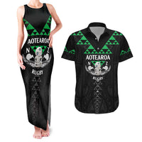 Personalised Aotearoa Rugby Couples Matching Tank Maxi Dress and Hawaiian Shirt New Zealand Maori Kete Matauranga Pattern LT14 Black - Polynesian Pride