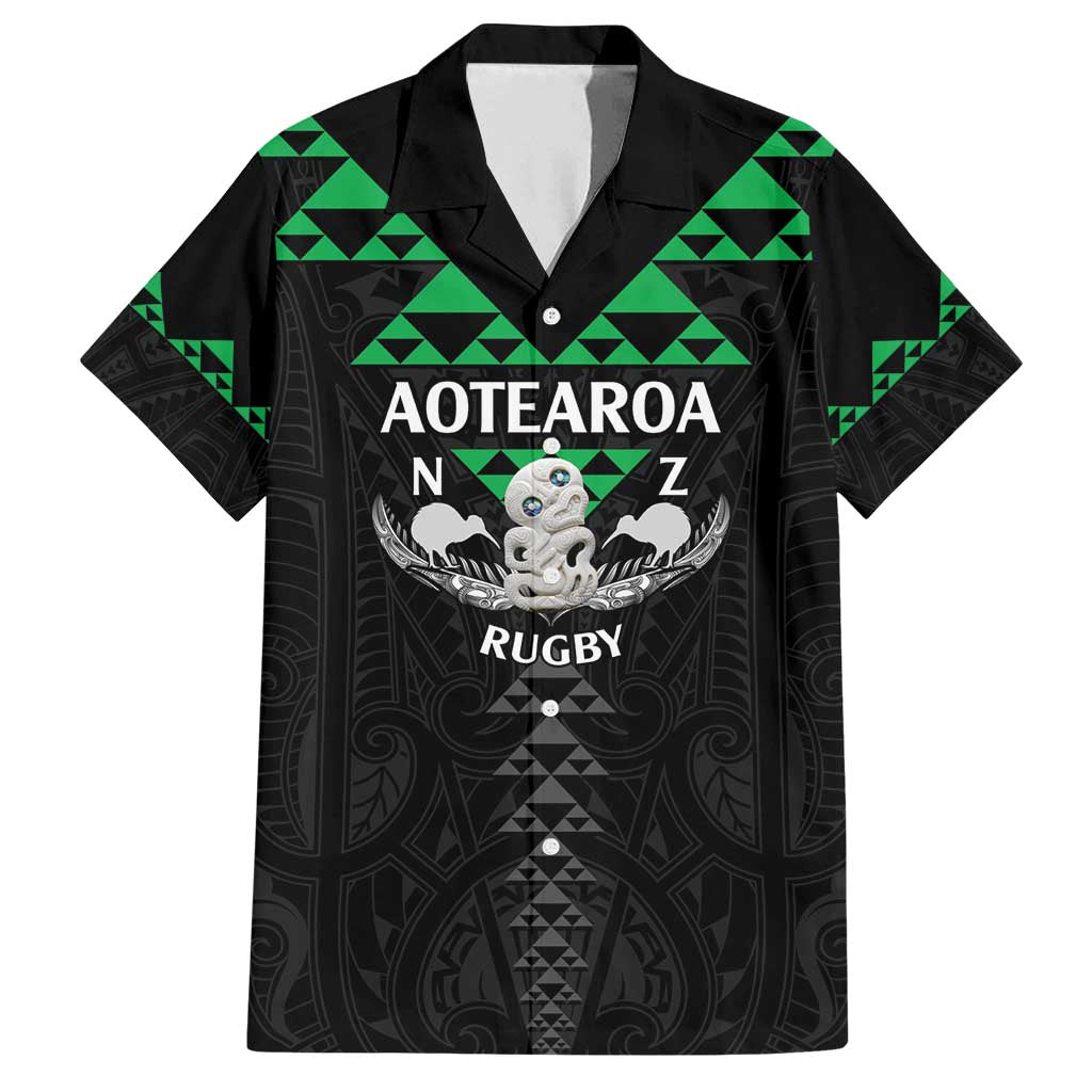 Personalised Aotearoa Rugby Family Matching Long Sleeve Bodycon Dress and Hawaiian Shirt New Zealand Maori Kete Matauranga Pattern LT14 Dad's Shirt - Short Sleeve Black - Polynesian Pride