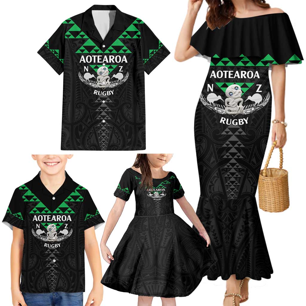Personalised Aotearoa Rugby Family Matching Mermaid Dress and Hawaiian Shirt New Zealand Maori Kete Matauranga Pattern LT14 - Polynesian Pride