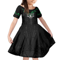 Personalised Aotearoa Rugby Family Matching Off The Shoulder Long Sleeve Dress and Hawaiian Shirt New Zealand Maori Kete Matauranga Pattern LT14 Daughter's Dress Black - Polynesian Pride