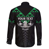 Personalised Aotearoa Rugby Family Matching Off The Shoulder Long Sleeve Dress and Hawaiian Shirt New Zealand Maori Kete Matauranga Pattern LT14 - Polynesian Pride