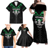 Personalised Aotearoa Rugby Family Matching Off Shoulder Maxi Dress and Hawaiian Shirt New Zealand Maori Kete Matauranga Pattern LT14 - Polynesian Pride