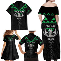 Personalised Aotearoa Rugby Family Matching Off Shoulder Maxi Dress and Hawaiian Shirt New Zealand Maori Kete Matauranga Pattern LT14 - Polynesian Pride