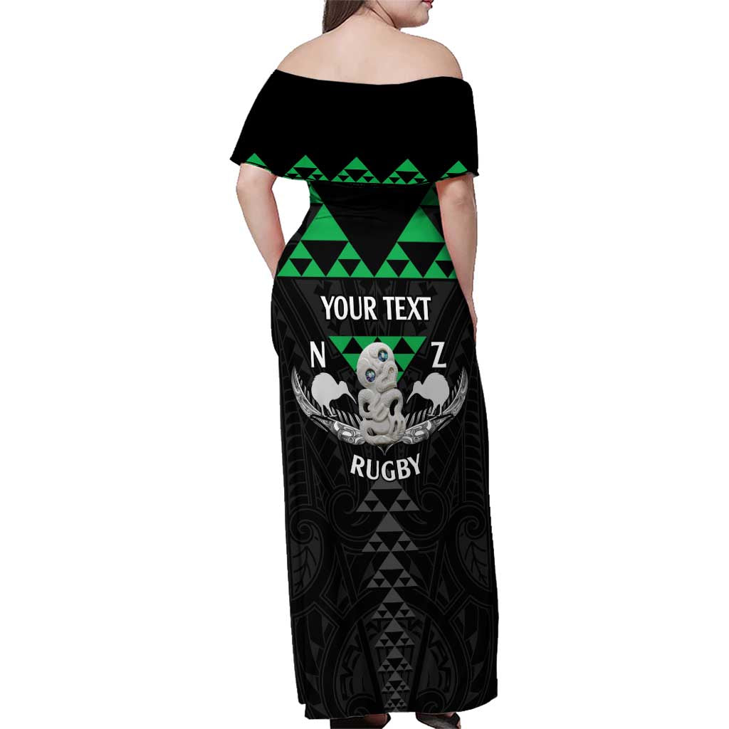 Personalised Aotearoa Rugby Family Matching Off Shoulder Maxi Dress and Hawaiian Shirt New Zealand Maori Kete Matauranga Pattern LT14 - Polynesian Pride