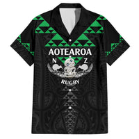 Personalised Aotearoa Rugby Family Matching Puletasi and Hawaiian Shirt New Zealand Maori Kete Matauranga Pattern LT14 Dad's Shirt - Short Sleeve Black - Polynesian Pride