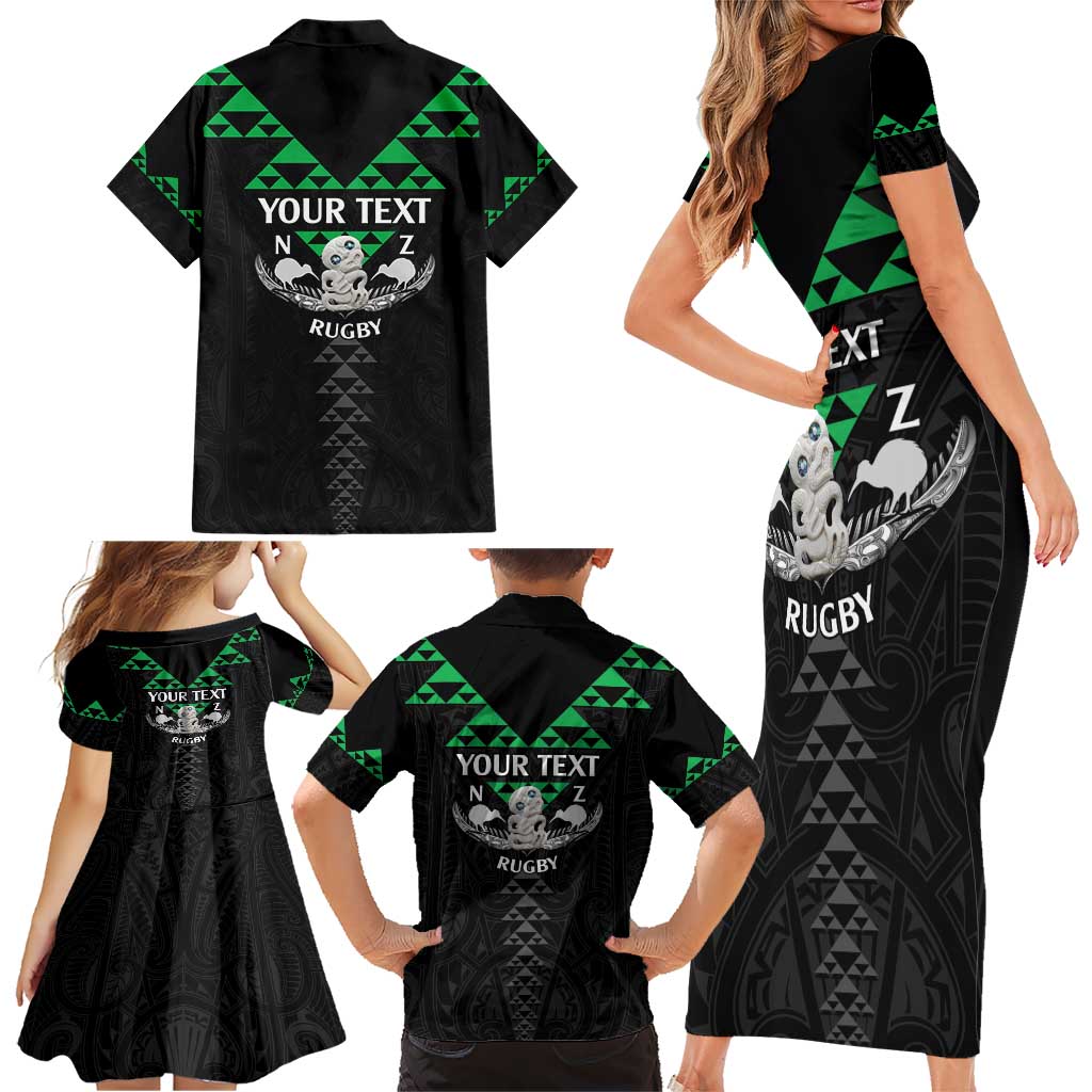 Personalised Aotearoa Rugby Family Matching Short Sleeve Bodycon Dress and Hawaiian Shirt New Zealand Maori Kete Matauranga Pattern LT14 - Polynesian Pride