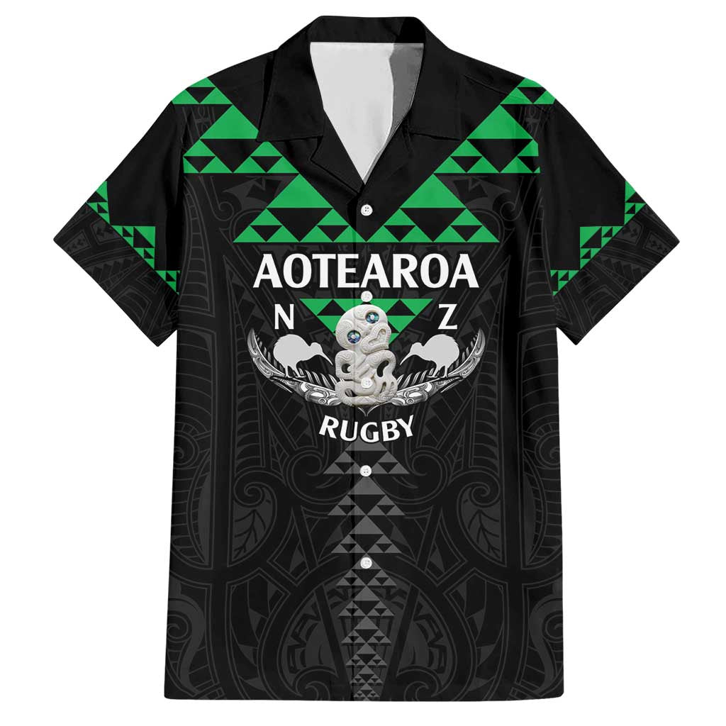 Personalised Aotearoa Rugby Family Matching Short Sleeve Bodycon Dress and Hawaiian Shirt New Zealand Maori Kete Matauranga Pattern LT14 Dad's Shirt - Short Sleeve Black - Polynesian Pride