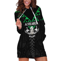 Personalised Aotearoa Rugby Hoodie Dress New Zealand Maori Kete Matauranga Pattern LT14 Black - Polynesian Pride
