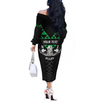 Personalised Aotearoa Rugby Off The Shoulder Long Sleeve Dress New Zealand Maori Kete Matauranga Pattern LT14 - Polynesian Pride