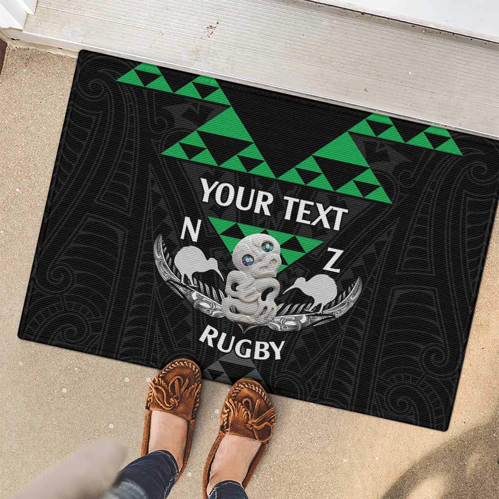 Personalised Aotearoa Rugby Rubber Doormat New Zealand Maori Kete Matauranga Pattern