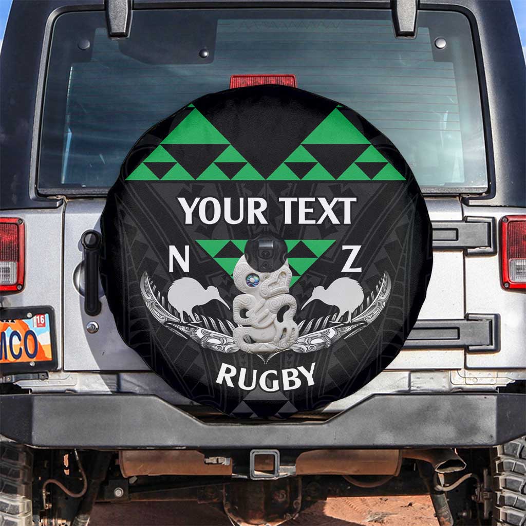 Personalised Aotearoa Rugby Spare Tire Cover New Zealand Maori Kete Matauranga Pattern LT14 Black - Polynesian Pride