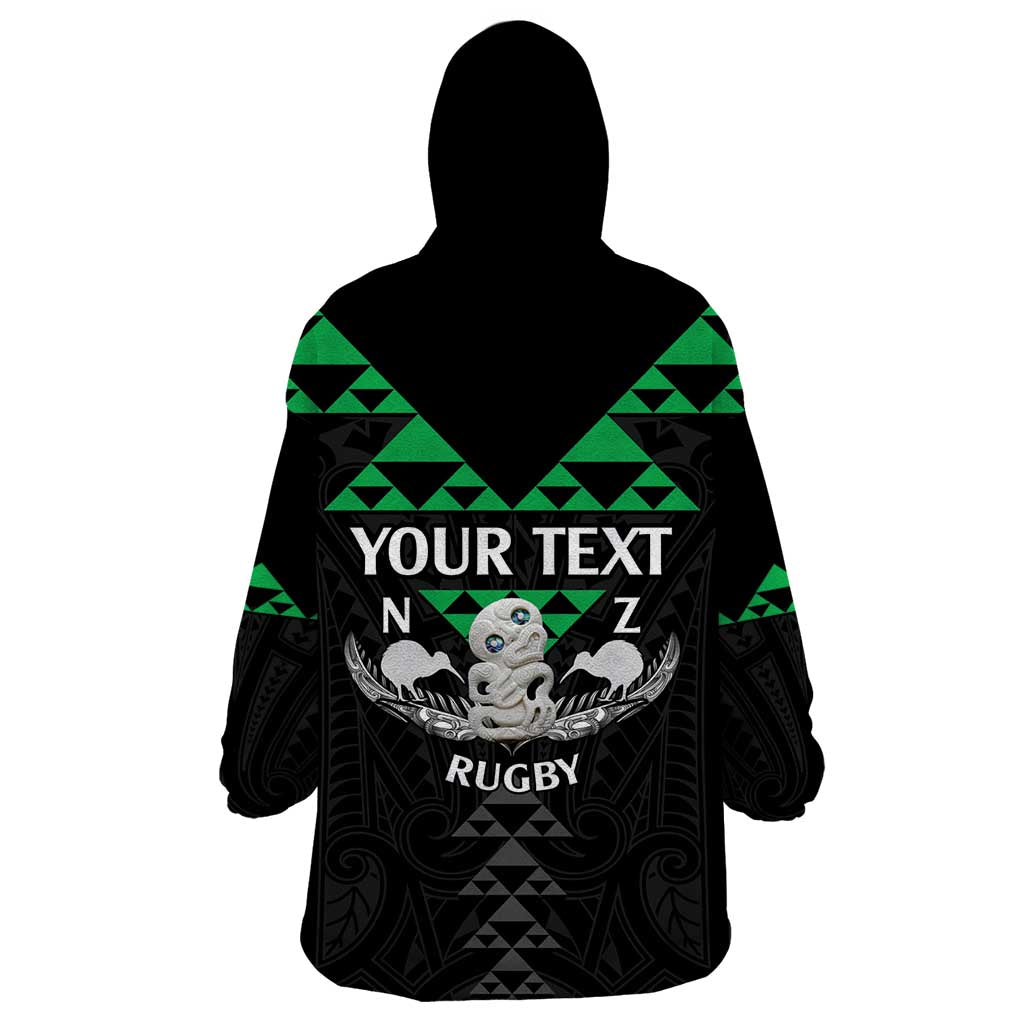Personalised Aotearoa Rugby Wearable Blanket Hoodie New Zealand Maori Kete Matauranga Pattern LT14 - Polynesian Pride