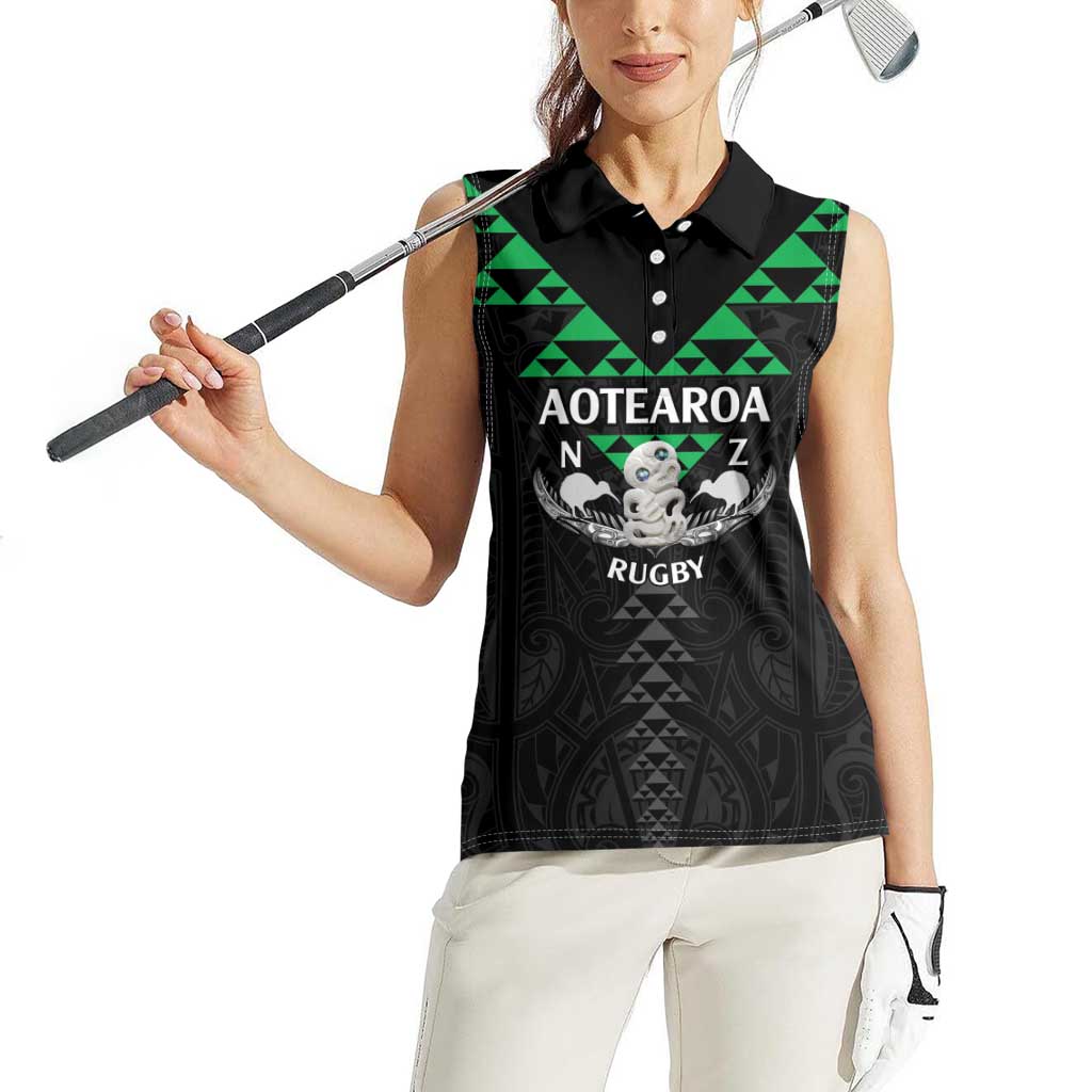 Personalised Aotearoa Rugby Women Sleeveless Polo Shirt New Zealand Maori Kete Matauranga Pattern LT14 - Polynesian Pride
