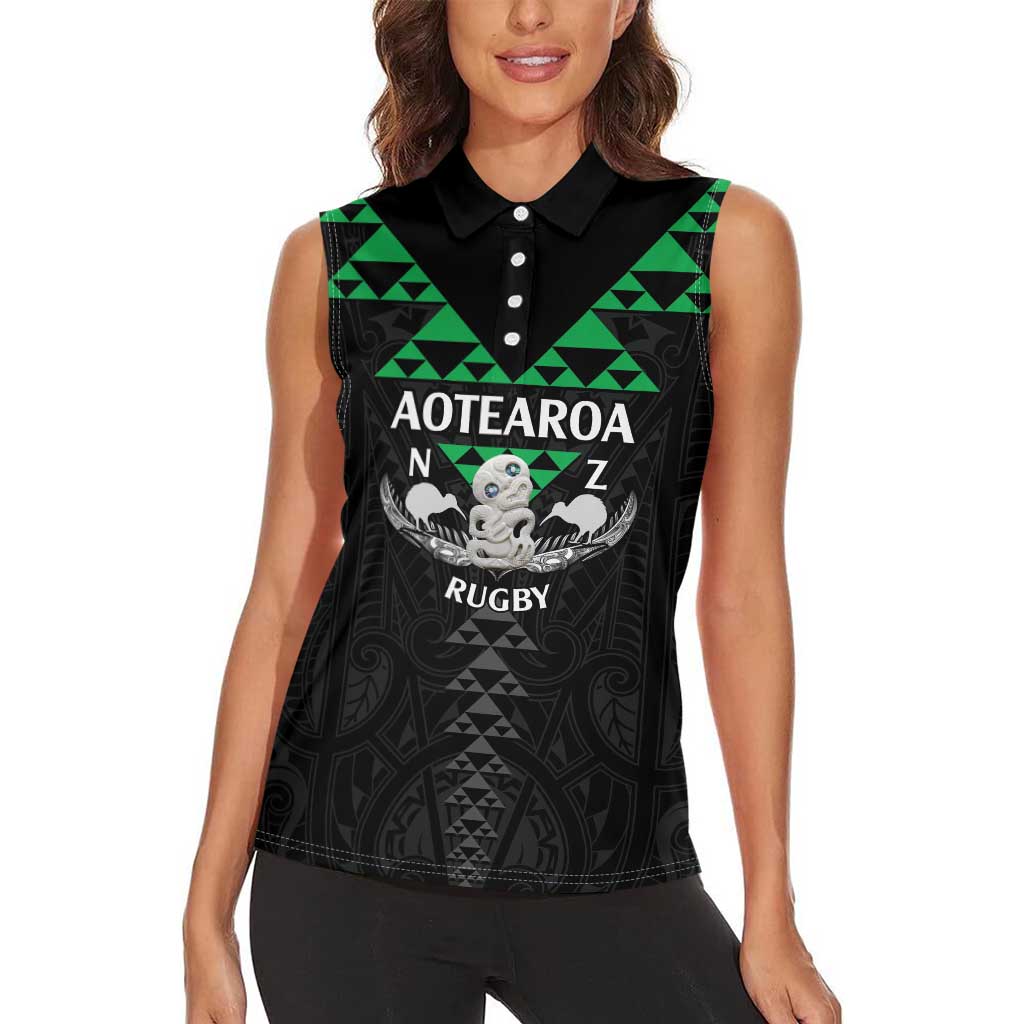 Personalised Aotearoa Rugby Women Sleeveless Polo Shirt New Zealand Maori Kete Matauranga Pattern LT14 - Polynesian Pride