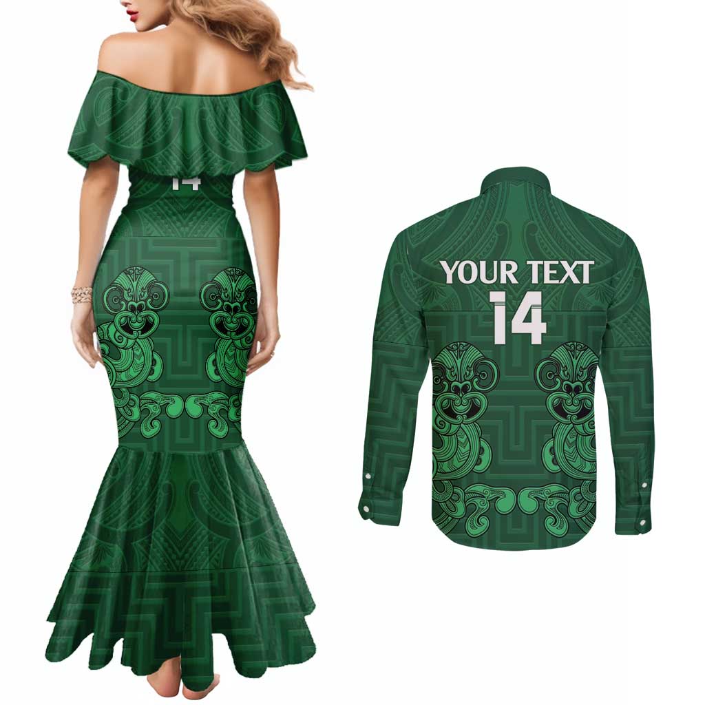Custom Aotearoa Rugby Couples Matching Mermaid Dress and Long Sleeve Button Shirt New Zealand Maori Kete Poutama Pattern LT14 - Polynesian Pride