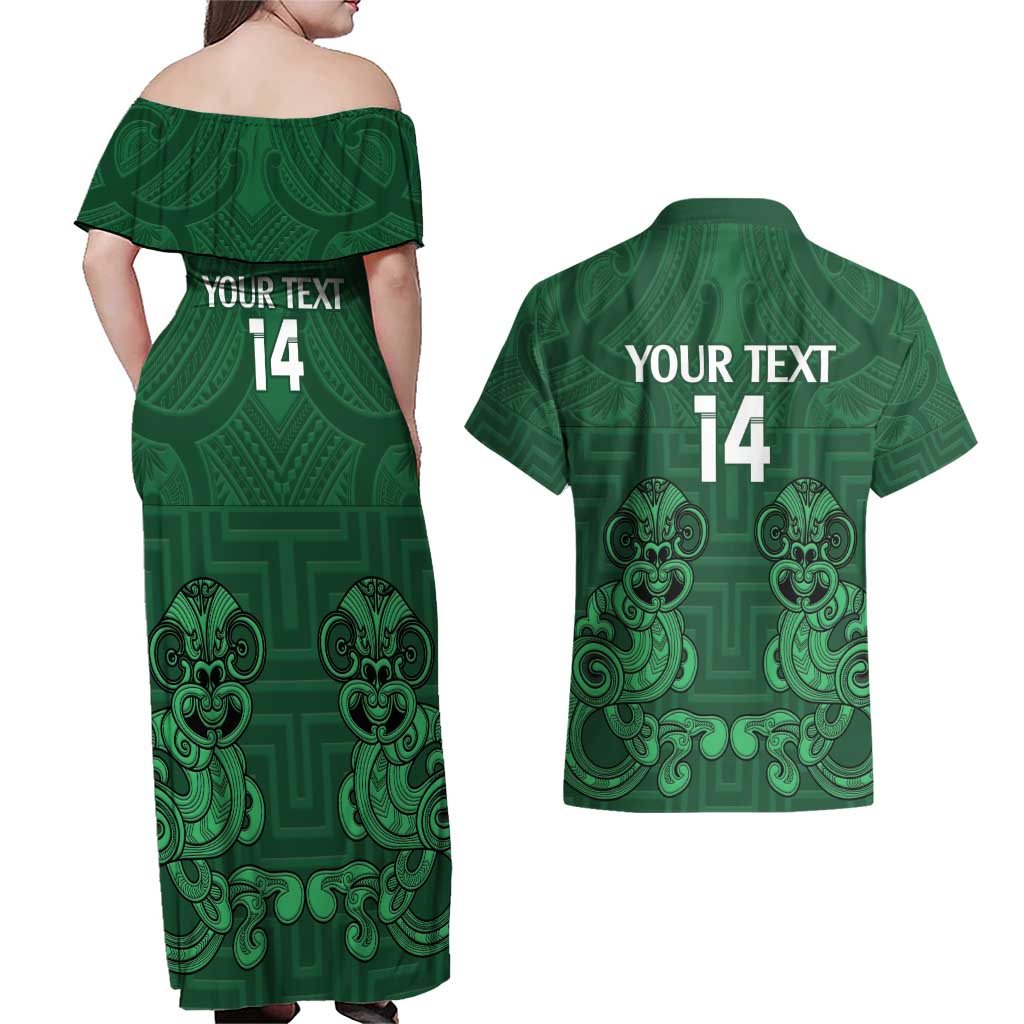 Custom Aotearoa Rugby Couples Matching Off Shoulder Maxi Dress and Hawaiian Shirt New Zealand Maori Kete Poutama Pattern LT14 - Polynesian Pride