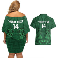 Custom Aotearoa Rugby Couples Matching Off Shoulder Short Dress and Hawaiian Shirt New Zealand Maori Kete Poutama Pattern LT14 - Polynesian Pride